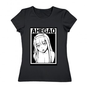Женская футболка хлопок с принтом AHEGAO в Новосибирске, 100% хлопок | прямой крой, круглый вырез горловины, длина до линии бедер, слегка спущенное плечо | ahegao | anime | аниме | ахегао | культура | тренд