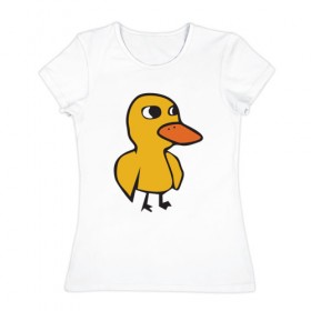 Женская футболка хлопок с принтом Утка в Новосибирске, 100% хлопок | прямой крой, круглый вырез горловины, длина до линии бедер, слегка спущенное плечо | duck | duckling | утенок | утка
