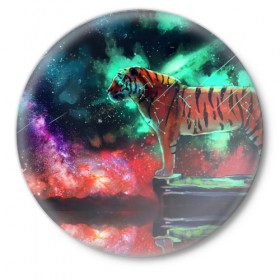Значок с принтом Мистик в Новосибирске,  металл | круглая форма, металлическая застежка в виде булавки | Тематика изображения на принте: cat | tiger | кот | тигр