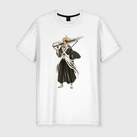 Мужская футболка премиум с принтом Ichigo Kurosaki в Новосибирске, 92% хлопок, 8% лайкра | приталенный силуэт, круглый вырез ворота, длина до линии бедра, короткий рукав | Тематика изображения на принте: bleach | hollow | manga | блич | ичиго | куросаки | манга | пустой | синигами