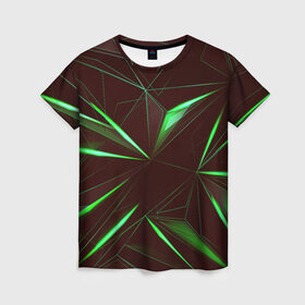 Женская футболка 3D с принтом STRIPES GREEN 3D в Новосибирске, 100% полиэфир ( синтетическое хлопкоподобное полотно) | прямой крой, круглый вырез горловины, длина до линии бедер | abstract | geometry | абстракция | геометрия | градиент | линии