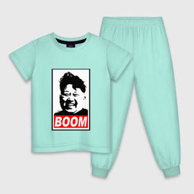 Детская пижама хлопок с принтом BOOM КИМ ЧЕН ЫН в Новосибирске, 100% хлопок |  брюки и футболка прямого кроя, без карманов, на брюках мягкая резинка на поясе и по низу штанин
 | boom | kim chen eun | mems | ким чен ын | кнр | мемы | северная корея | ядерные ракеты