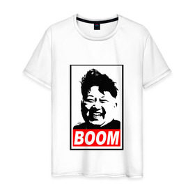 Мужская футболка хлопок с принтом BOOM КИМ ЧЕН ЫН в Новосибирске, 100% хлопок | прямой крой, круглый вырез горловины, длина до линии бедер, слегка спущенное плечо. | boom | kim chen eun | mems | ким чен ын | кнр | мемы | северная корея | ядерные ракеты