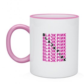 Кружка двухцветная с принтом BlackPink в Новосибирске, керамика | объем — 330 мл, диаметр — 80 мм. Цветная ручка и кайма сверху, в некоторых цветах — вся внутренняя часть | black  pink | blackpink | jennie | jisoo | k pop | lalisa | группа | к поп | корейская группа | розовый | черный