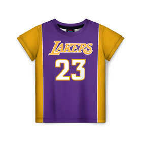 Детская футболка 3D с принтом Lakers в Новосибирске, 100% гипоаллергенный полиэфир | прямой крой, круглый вырез горловины, длина до линии бедер, чуть спущенное плечо, ткань немного тянется | Тематика изображения на принте: 