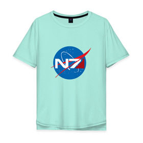 Мужская футболка хлопок Oversize с принтом NASA N7 MASS EFFECT в Новосибирске, 100% хлопок | свободный крой, круглый ворот, “спинка” длиннее передней части | logo | n7 | nasa | space | логотип | масс эффект | н7 | наса