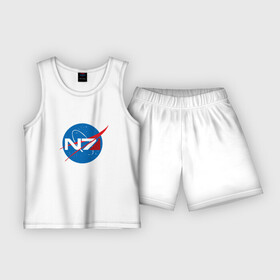 Детская пижама с шортами хлопок с принтом NASA N7 MASS EFFECT в Новосибирске,  |  | logo | n7 | nasa | space | логотип | масс эффект | н7 | наса