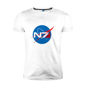 Мужская футболка премиум с принтом NASA N7 MASS EFFECT в Новосибирске, 92% хлопок, 8% лайкра | приталенный силуэт, круглый вырез ворота, длина до линии бедра, короткий рукав | logo | n7 | nasa | space | логотип | масс эффект | н7 | наса