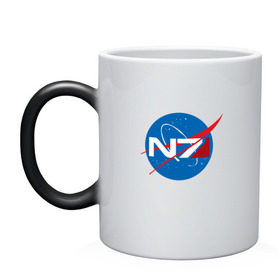 Кружка хамелеон с принтом NASA N7 MASS EFFECT в Новосибирске, керамика | меняет цвет при нагревании, емкость 330 мл | Тематика изображения на принте: logo | n7 | nasa | space | логотип | масс эффект | н7 | наса