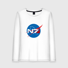 Женский лонгслив хлопок с принтом NASA N7 MASS EFFECT в Новосибирске, 100% хлопок |  | Тематика изображения на принте: logo | n7 | nasa | space | логотип | масс эффект | н7 | наса