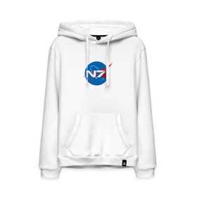Мужская толстовка хлопок с принтом NASA N7 MASS EFFECT в Новосибирске, френч-терри, мягкий теплый начес внутри (100% хлопок) | карман-кенгуру, эластичные манжеты и нижняя кромка, капюшон с подкладом и шнурком | logo | n7 | nasa | space | логотип | масс эффект | н7 | наса