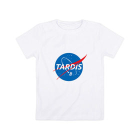 Детская футболка хлопок с принтом TARDIS / DOCTOR WHO   NASA в Новосибирске, 100% хлопок | круглый вырез горловины, полуприлегающий силуэт, длина до линии бедер | Тематика изображения на принте: doctor who | nasa | tardis | доктор кто | машина времени | наса | тардис