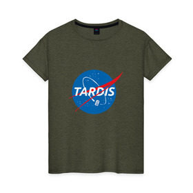 Женская футболка хлопок с принтом TARDIS / DOCTOR WHO   NASA в Новосибирске, 100% хлопок | прямой крой, круглый вырез горловины, длина до линии бедер, слегка спущенное плечо | doctor who | nasa | tardis | доктор кто | машина времени | наса | тардис
