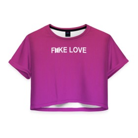 Женская футболка 3D укороченная с принтом BTS FAKE LOVE в Новосибирске, 100% полиэстер | круглая горловина, длина футболки до линии талии, рукава с отворотами | bts | bts army | j hope | jimin | jin | jungkook | k pop | rap monster | rapmon | suga | v | бтс | группа | корея