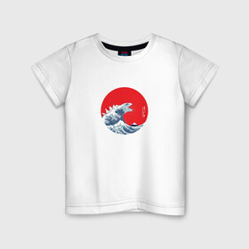 Детская футболка хлопок с принтом GODZILLA в Новосибирске, 100% хлопок | круглый вырез горловины, полуприлегающий силуэт, длина до линии бедер | comic con | godzilla | gojira | logo | годзилла | знаки | иероглифы | лого | монстр | фильм | чудовище