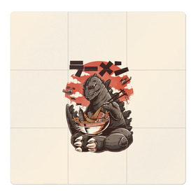 Магнитный плакат 3Х3 с принтом GODZILLA КУШАЕТ в Новосибирске, Полимерный материал с магнитным слоем | 9 деталей размером 9*9 см | comic con | godzilla | gojira | logo | годзилла | знаки | иероглифы | лого | монстр | фильм | чудовище