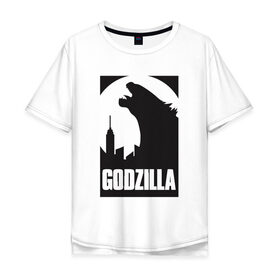 Мужская футболка хлопок Oversize с принтом GODZILLA POSTER в Новосибирске, 100% хлопок | свободный крой, круглый ворот, “спинка” длиннее передней части | Тематика изображения на принте: comic con | godzilla | gojira | logo | годзилла | знаки | иероглифы | лого | монстр | фильм | чудовище