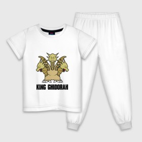 Детская пижама хлопок с принтом KING GHIDORAH \ GODZILLA в Новосибирске, 100% хлопок |  брюки и футболка прямого кроя, без карманов, на брюках мягкая резинка на поясе и по низу штанин
 | comic con | godzilla | gojira | king ghidorah | logo | годзилла | знаки | иероглифы | лого | монстр | фильм | чудовище