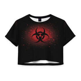 Женская футболка 3D укороченная с принтом Biohazard в Новосибирске, 100% полиэстер | круглая горловина, длина футболки до линии талии, рукава с отворотами | biohazard | plague inc | биологическая опасность | знак