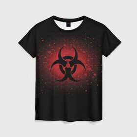 Женская футболка 3D с принтом Biohazard в Новосибирске, 100% полиэфир ( синтетическое хлопкоподобное полотно) | прямой крой, круглый вырез горловины, длина до линии бедер | biohazard | plague inc | биологическая опасность | знак