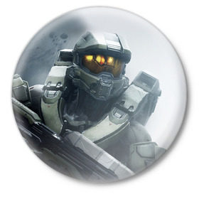 Значок с принтом Halo 5 в Новосибирске,  металл | круглая форма, металлическая застежка в виде булавки | Тематика изображения на принте: halo | wars | космос | крепость | мир | ореол | оружие | реквием | стратегия | супер | фантастика