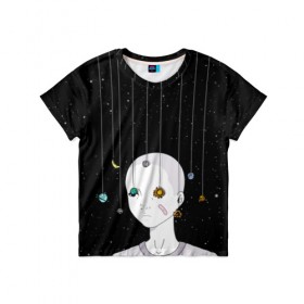Детская футболка 3D с принтом Звездный мальчик в Новосибирске, 100% гипоаллергенный полиэфир | прямой крой, круглый вырез горловины, длина до линии бедер, чуть спущенное плечо, ткань немного тянется | Тематика изображения на принте: звезды | планеты | солнечная система