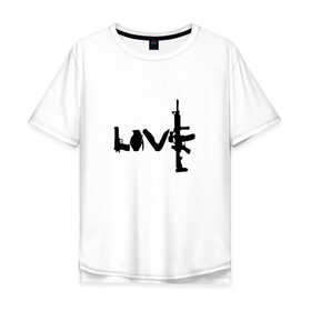 Мужская футболка хлопок Oversize с принтом LOVE WEAPON в Новосибирске, 100% хлопок | свободный крой, круглый ворот, “спинка” длиннее передней части | Тематика изображения на принте: cs go | gamer | love | love weapon | player | rainbow six soege | weapon | автомат | граната | нож | оружие | пистолет