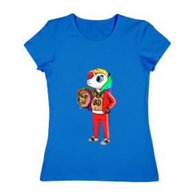 Женская футболка хлопок с принтом 69 rainbow в Новосибирске, 100% хлопок | прямой крой, круглый вырез горловины, длина до линии бедер, слегка спущенное плечо | 6ix9ine | единорог | пони