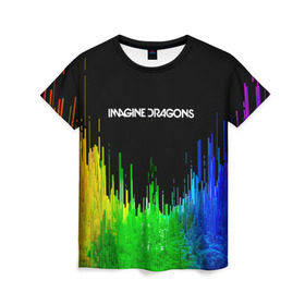 Женская футболка 3D с принтом IMAGINE DRAGONS в Новосибирске, 100% полиэфир ( синтетическое хлопкоподобное полотно) | прямой крой, круглый вырез горловины, длина до линии бедер | color | imagine dragons | logo | stripes | trend | абстракция | группа | линии | лого | рок | рэп | фирменные цвета