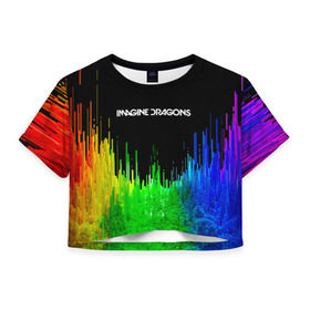 Женская футболка 3D укороченная с принтом IMAGINE DRAGONS в Новосибирске, 100% полиэстер | круглая горловина, длина футболки до линии талии, рукава с отворотами | color | imagine dragons | logo | stripes | trend | абстракция | группа | линии | лого | рок | рэп | фирменные цвета