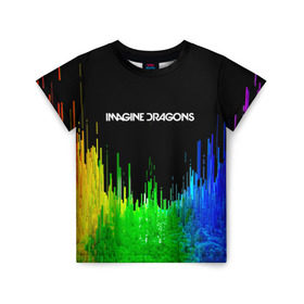 Детская футболка 3D с принтом IMAGINE DRAGONS в Новосибирске, 100% гипоаллергенный полиэфир | прямой крой, круглый вырез горловины, длина до линии бедер, чуть спущенное плечо, ткань немного тянется | color | imagine dragons | logo | stripes | trend | абстракция | группа | линии | лого | рок | рэп | фирменные цвета