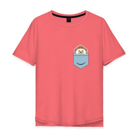 Мужская футболка хлопок Oversize с принтом Ёжик в кармане в Новосибирске, 100% хлопок | свободный крой, круглый ворот, “спинка” длиннее передней части | еж | ёжик | ёжик в кармане | лес