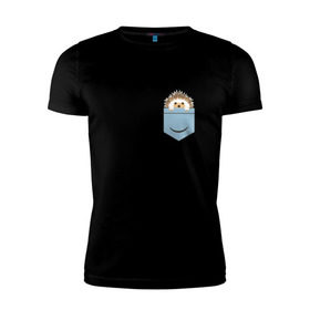 Мужская футболка премиум с принтом Ёжик в кармане в Новосибирске, 92% хлопок, 8% лайкра | приталенный силуэт, круглый вырез ворота, длина до линии бедра, короткий рукав | еж | ёжик | ёжик в кармане | лес