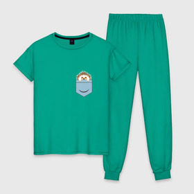 Женская пижама хлопок с принтом Ёжик в кармане в Новосибирске, 100% хлопок | брюки и футболка прямого кроя, без карманов, на брюках мягкая резинка на поясе и по низу штанин | еж | ёжик | ёжик в кармане | лес