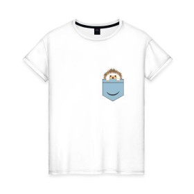 Женская футболка хлопок с принтом Ёжик в кармане в Новосибирске, 100% хлопок | прямой крой, круглый вырез горловины, длина до линии бедер, слегка спущенное плечо | Тематика изображения на принте: еж | ёжик | ёжик в кармане | лес