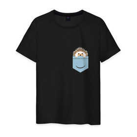 Мужская футболка хлопок с принтом Ёжик в кармане в Новосибирске, 100% хлопок | прямой крой, круглый вырез горловины, длина до линии бедер, слегка спущенное плечо. | еж | ёжик | ёжик в кармане | лес