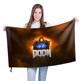 Флаг 3D с принтом Doom Cacodemon в Новосибирске, 100% полиэстер | плотность ткани — 95 г/м2, размер — 67 х 109 см. Принт наносится с одной стороны | 