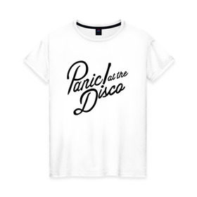 Женская футболка хлопок с принтом Panic at the disco logo в Новосибирске, 100% хлопок | прямой крой, круглый вырез горловины, длина до линии бедер, слегка спущенное плечо | brendon urie | patd | spencer smith | tyan ross