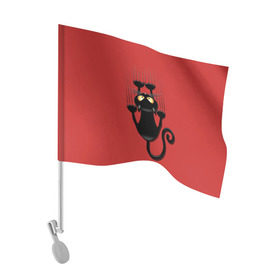 Флаг для автомобиля с принтом Черный Кот в Новосибирске, 100% полиэстер | Размер: 30*21 см | black | cat | cats | кот | котенок | коты | кошка | кошки | красный | черная