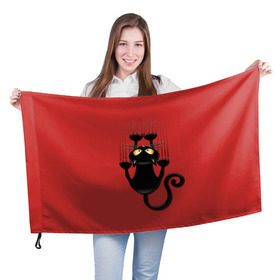 Флаг 3D с принтом Черный Кот в Новосибирске, 100% полиэстер | плотность ткани — 95 г/м2, размер — 67 х 109 см. Принт наносится с одной стороны | black | cat | cats | кот | котенок | коты | кошка | кошки | красный | черная