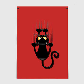 Постер с принтом Черный Кот в Новосибирске, 100% бумага
 | бумага, плотность 150 мг. Матовая, но за счет высокого коэффициента гладкости имеет небольшой блеск и дает на свету блики, но в отличии от глянцевой бумаги не покрыта лаком | black | cat | cats | кот | котенок | коты | кошка | кошки | красный | черная