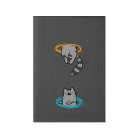 Обложка для паспорта матовая кожа с принтом Кот в Портале в Новосибирске, натуральная матовая кожа | размер 19,3 х 13,7 см; прозрачные пластиковые крепления | cat | cats | game | games | portal | tail | valve | в портале | вэльв | игра | игры | кот | коты | кошка | кошки | портал | хвост