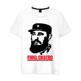 Мужская футболка хлопок с принтом Фидель Кастро в Новосибирске, 100% хлопок | прямой крой, круглый вырез горловины, длина до линии бедер, слегка спущенное плечо. | Тематика изображения на принте: 