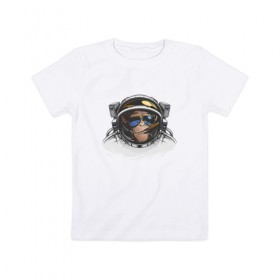 Детская футболка хлопок с принтом Обезьяна астронавт в Новосибирске, 100% хлопок | круглый вырез горловины, полуприлегающий силуэт, длина до линии бедер | астронавт | космонавт | космос | обезьяна | обезьяна арт | обезьяна рисунок