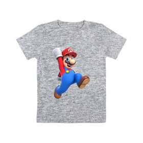 Детская футболка хлопок с принтом Super Mario в Новосибирске, 100% хлопок | круглый вырез горловины, полуприлегающий силуэт, длина до линии бедер | 