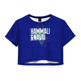 Женская футболка 3D укороченная с принтом HammAli Navai blue в Новосибирске, 100% полиэстер | круглая горловина, длина футболки до линии талии, рукава с отворотами | Тематика изображения на принте: 
