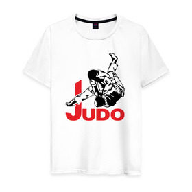 Мужская футболка хлопок с принтом Дзюдо в Новосибирске, 100% хлопок | прямой крой, круглый вырез горловины, длина до линии бедер, слегка спущенное плечо. | boxing | champion | fight | fist | japan | judo | jujutsu | kick | ring | sport | бой | дзюдзюцу | дзюдо | кулак | ринг | спорт | удар | чемпион | япония