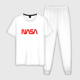 Мужская пижама хлопок с принтом NASA red в Новосибирске, 100% хлопок | брюки и футболка прямого кроя, без карманов, на брюках мягкая резинка на поясе и по низу штанин
 | nasa | наса