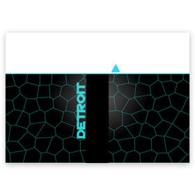 Поздравительная открытка с принтом DETROIT в Новосибирске, 100% бумага | плотность бумаги 280 г/м2, матовая, на обратной стороне линовка и место для марки
 | 3d | detroit | абстракция | белый | город | игра | лого | логотип | надпись | полосы | треугольник | фигура | черный