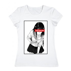 Женская футболка хлопок с принтом SENPAI в Новосибирске, 100% хлопок | прямой крой, круглый вырез горловины, длина до линии бедер, слегка спущенное плечо | ahegao | anime | senpai | аниме | ахегао | культура | сенпай | тренд